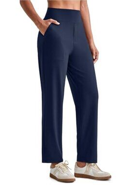 Women's Straight Leg Ankle Work Dress Pants Stretch High Waist Yoga Trouser